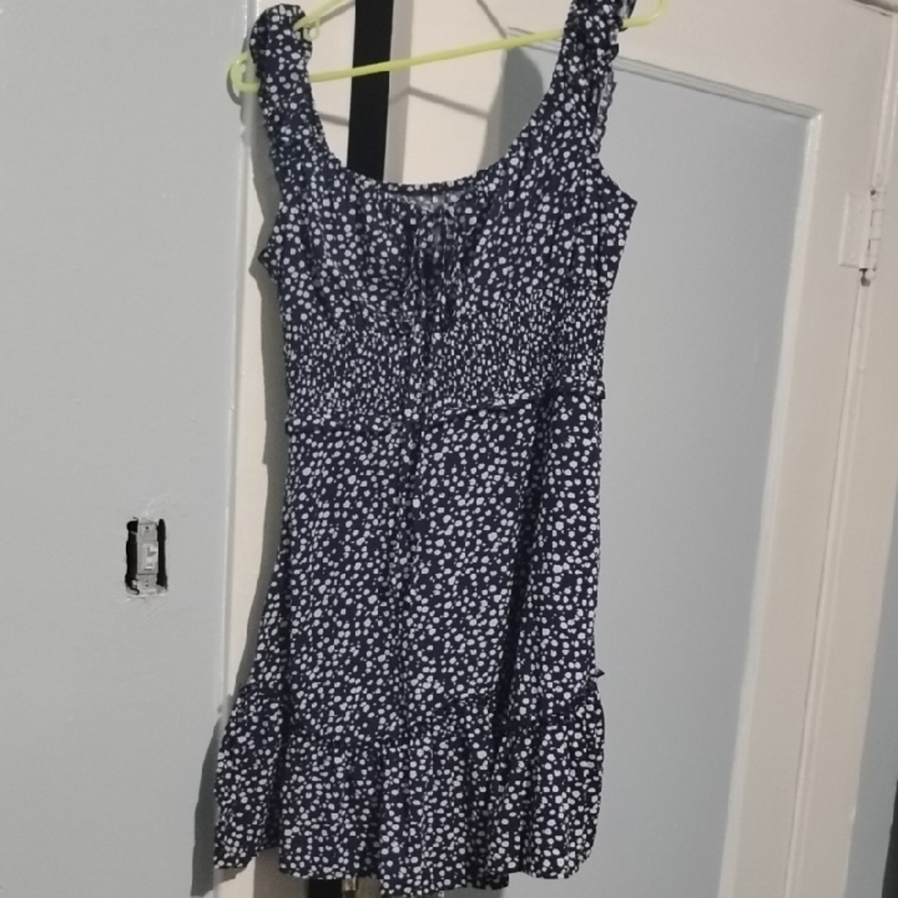 Floral Mini Dress in Navy and White